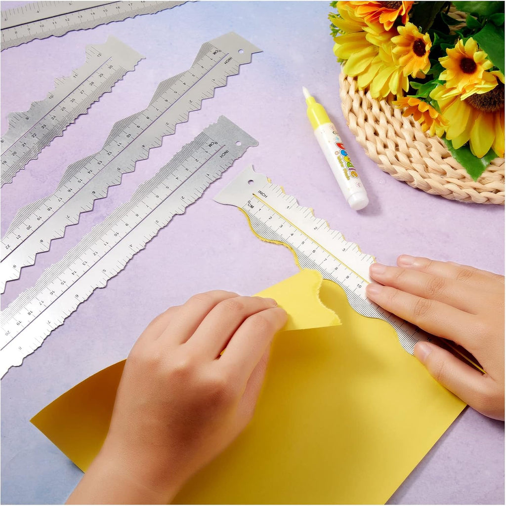 Leinuosen 5 Pcs Paper Tearing Ruler for Crafting, Aluminium Alloy
