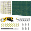 Rotary Cutter Set Green - Quilting Kit incl. 45mm Fabric Cutter, 5 Replacement Blades, A2 Cutting Mat, Acrylic Quilting Ruler, Sewing Clips, Craft Knife Set, Ideal for Crafting, Sewing, Patchworking