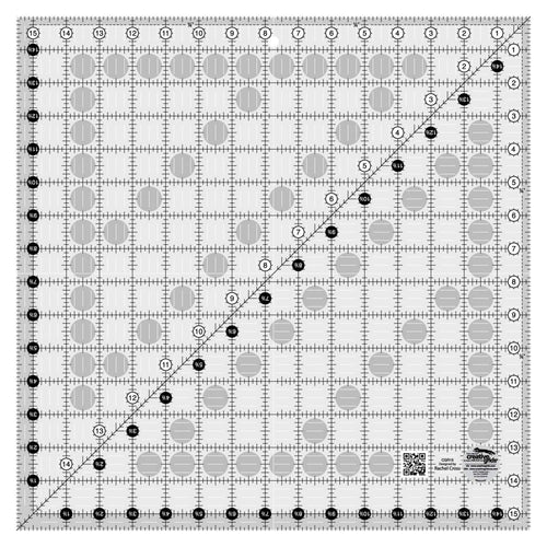 Creative Grids Quilt Ruler 15-1/2in x 15-1/2in Square – CGR15 – Made in USA, Non-Slip Grip Acrylic Quilting, Sewing, Crafting, Patchwork Ruler for Measuring & Cutting Fabric