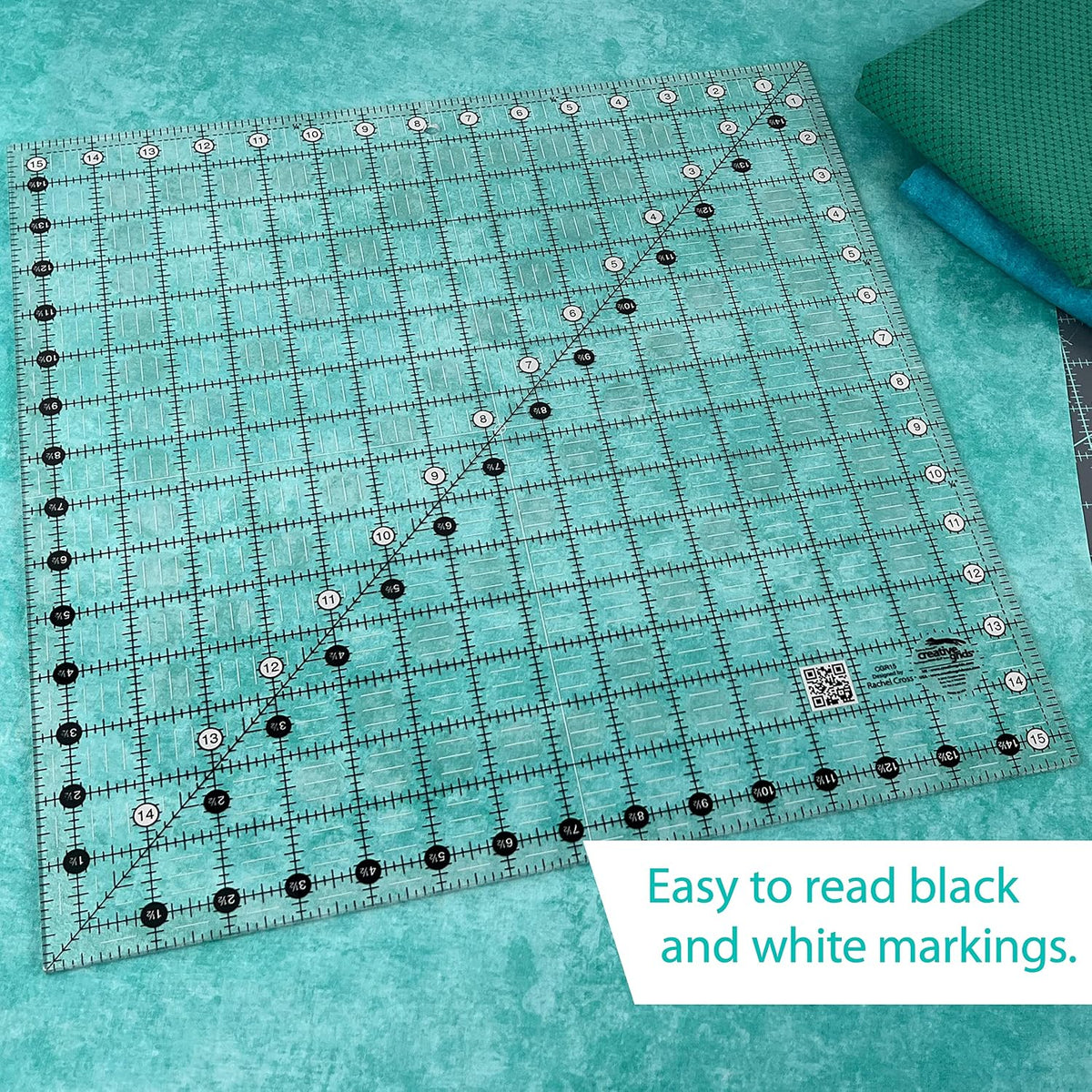 Creative Grids Quilt Ruler 15-1/2in x 15-1/2in Square – CGR15 – Made in USA, Non-Slip Grip Acrylic Quilting, Sewing, Crafting, Patchwork Ruler for Measuring & Cutting Fabric